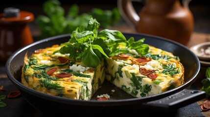Wall Mural - Frittata with Spinach and Feta. Best For Banner, Flyer, and Poster