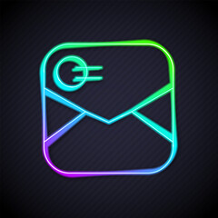 Poster - Glowing neon line Envelope with Valentine heart icon isolated on black background. Message love. Letter love and romance. Vector