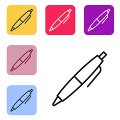 Poster - Black line Pen icon isolated on white background. Set icons in color square buttons. Vector