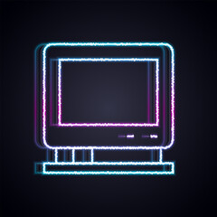 Poster - glowing neon line retro tv icon isolated on black background. television sign. vector