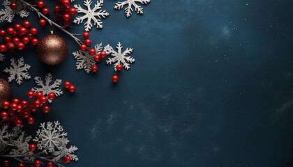 Wall Mural - Winter celebration snowflake decoration on blue Christmas ornament generated by AI