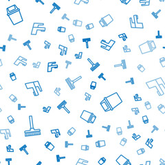 Poster - Set line Handle broom, Trash can and Water tap on seamless pattern. Vector