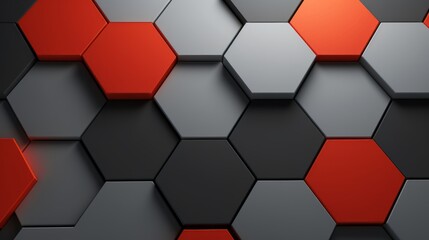 Wall Mural - Vibrant modern background: grey and red hexagons illustration