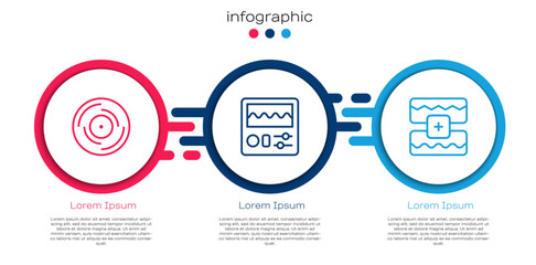 Poster - Set line Vinyl disk, Drum machine and Music wave equalizer. Business infographic template. Vector