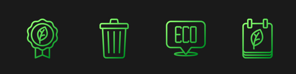 Poster - Set line Leaf Eco symbol, Trash can and Calendar with autumn leaves. Gradient color icons. Vector