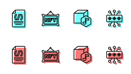 Poster - Set line NFT Digital crypto art, Binary code, and Cyber security icon. Vector