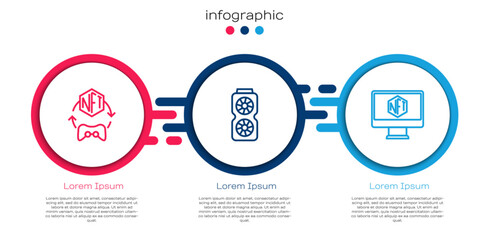 Poster - Set line NFT Digital crypto art, Video graphic card and Monitor with store app. Business infographic template. Vector