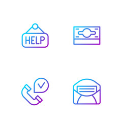 Poster - Set line Mail and e-mail, Telephone handset, Signboard with text Help and Stacks paper money cash. Gradient color icons. Vector