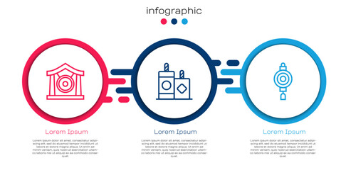 Wall Mural - Set line Gong musical instrument, Firework and Chinese paper lantern. Business infographic template. Vector