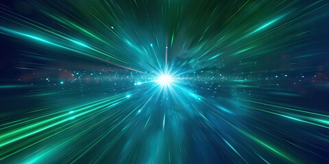 Wall Mural - Green and blue light burst, suitable for futuristic, technology, or energy concept designs, ideal for use in digital and print media.