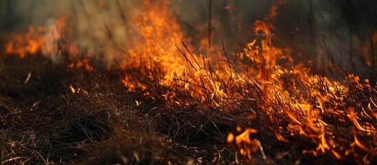 Poster - Springtime fire of dry grass.