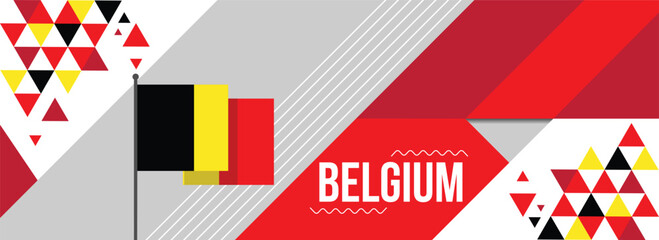 Belgium national or independence day banner design for country celebration. Flag of Belgium modern retro design abstract geometric icons. Vector illustration
