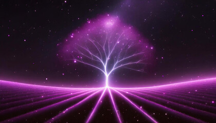 Wall Mural - neon tree in the field, in the spring
