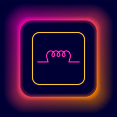 Poster - Glowing neon line Inductor in electronic circuit icon isolated on black background. Colorful outline concept. Vector