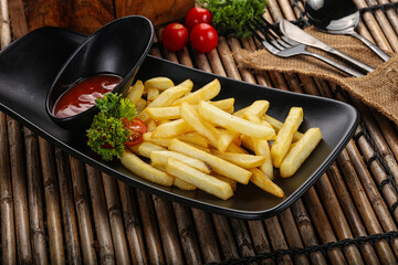 Wall Mural - French fries potato with sauce