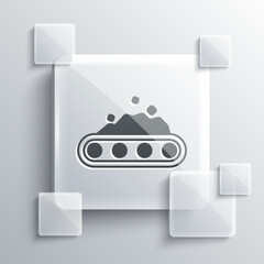 Sticker - Grey Conveyor belt carrying coal icon isolated on grey background. Square glass panels. Vector