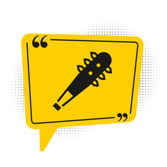 Sticker - Black Medieval chained mace ball icon isolated on white background. Morgenstern medieval weapon or mace with spikes. Yellow speech bubble symbol. Vector