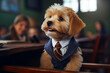 Generative ai photography of funny cute animal pet studying at school sitting in a classroom