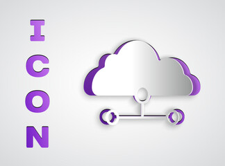 Aufkleber - Paper cut Network cloud connection icon isolated on grey background. Social technology. Cloud computing concept. Paper art style. Vector