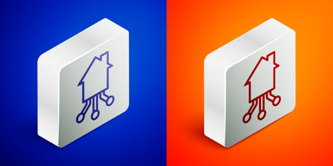 Poster - Isometric line Smart home icon isolated on blue and orange background. Remote control. Silver square button. Vector