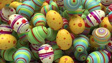 Easter Eggs Cascading Down The Screen, Covering It In Vibrant Colors Before Falling Away, Perfect For Transitions Or Backgrounds.