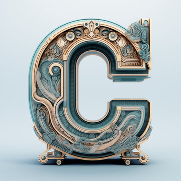 silver metal font letter C,  3d render of letter C, Ai generated image