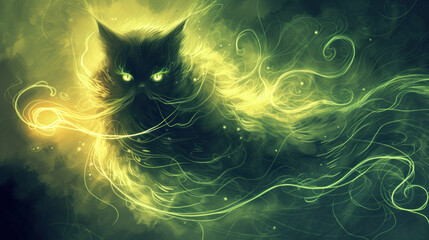 Wall Mural - Portrait of black cat made of smoke