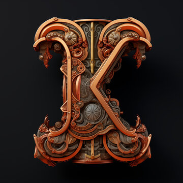 3d rendered illustration of a instrument, metal alphabet letter K, time is money concept, alphabet of printed circuit boards capital letter K,3d render of a alphabet, 3d render of letter K, Ai