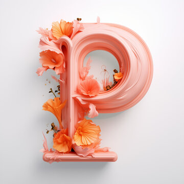 flower in vase, 3d render of letter P, Ai generated image