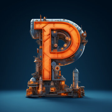 3d render of letter P, Ai generated image, industrial crane on a black background