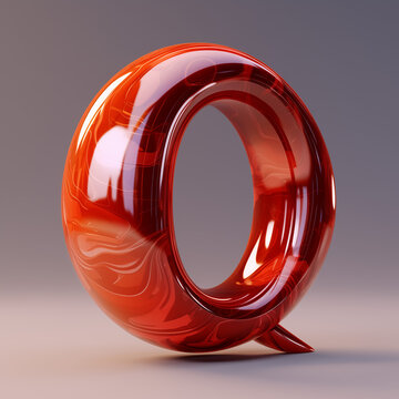red glass sphere, letter Q 3d golden isolated on white, 3d render of letter Q, Ai generated image