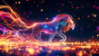 Running lion made of magical blue energy