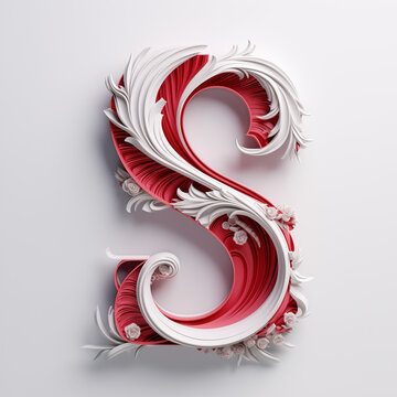Red letter S, life buoy with sign, illustration of a Letter, letter S 3d golden isolated on white, 3d render of letter S, Ai generated image