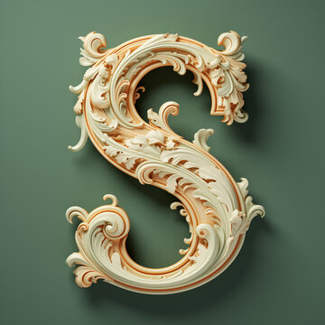 set of golden elements,  illustration of a Letter, letter S 3d golden isolated on white, 3d render of letter S, Ai generated image