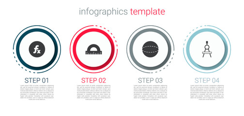 Poster - Set Function mathematical symbol, Protractor, Geometric figure Sphere and Drawing compass. Business infographic template. Vector