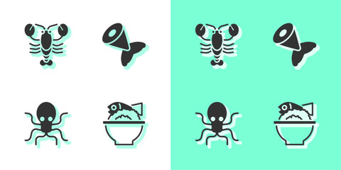 Wall Mural - Set Served fish on a bowl, Lobster, Octopus and Fish tail icon. Vector