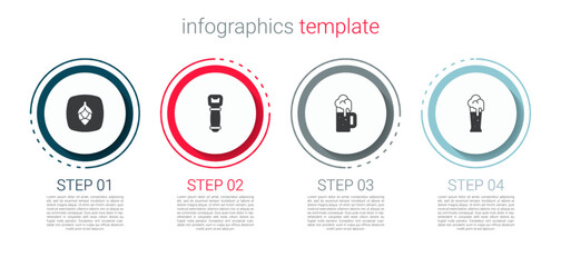 Canvas Print - Set Hop, Bottle opener, Wooden beer mug and Glass of. Business infographic template. Vector