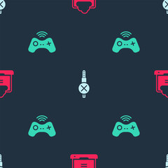 Poster - Set Network cloud connection, No audio jack and Wireless gamepad on seamless pattern. Vector