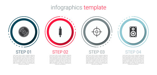 Poster - Set Vinyl disk, Rolling pin, Target sport and Stereo speaker. Business infographic template. Vector