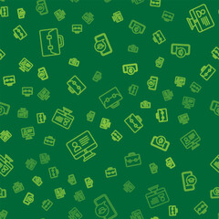 Poster - Set line Briefcase, Online class and Graduation cap on mobile on seamless pattern. Vector