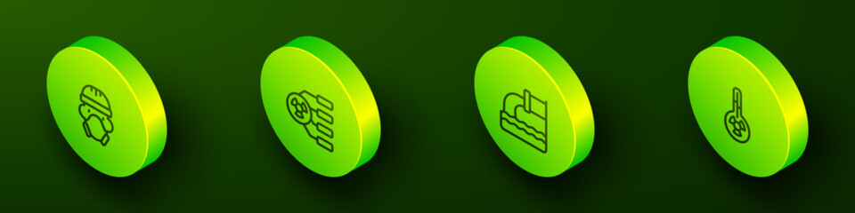 Set Isometric line Nuclear reactor worker, Radioactive, Wastewater and Meteorology thermometer icon. Vector