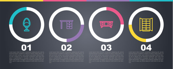 Poster - Set line Armchair, Office desk, TV table stand and Wardrobe. Business infographic template. Vector