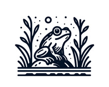 Beautiful Outdoor Frog In Nature Hand Drawn Vintage Style Vector Illustration