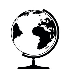 Wall Mural - Earth globe spherical model - world map with continents on planet Earth, black and white vector illustration