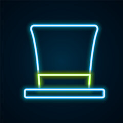 Sticker - Glowing neon line Cylinder hat icon isolated on black background. Colorful outline concept. Vector