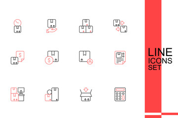 Canvas Print - Set line Calculator, Carton cardboard box, Warehouse with boxes, Waybill, and icon. Vector