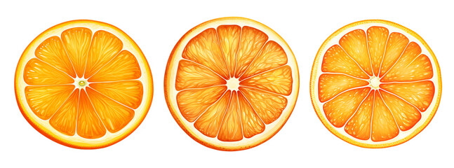 Wall Mural - set of isolated illustrations of orange slices. Created with Generative AI