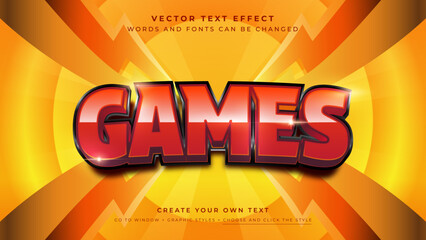 Wall Mural - vector editable 3d action games text effect. red action graphic style on yellow background