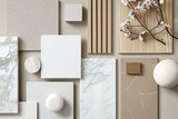 Fototapeta  - interior design material sample moodboard with luxury surfaces like marble and wood