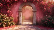 A Grand Rose-hued Gate Welcomes Visitors Into The Magical World